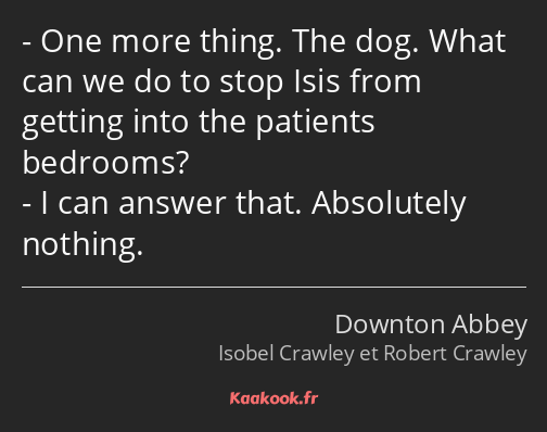 One more thing. The dog. What can we do to stop Isis from getting into the patients bedrooms? I can…