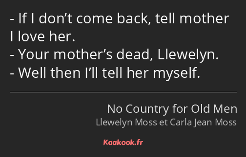If I don’t come back, tell mother I love her. Your mother’s dead, Llewelyn. Well then I’ll tell her…