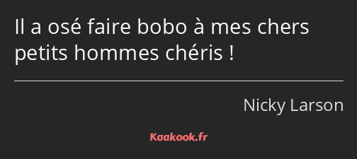 Il a osé faire bobo à mes chers petits hommes chéris !