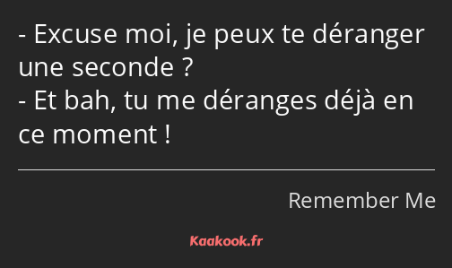 Excuse moi, je peux te déranger une seconde ? Et bah, tu me déranges déjà en ce moment !