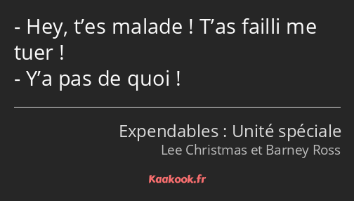 Hey, t’es malade ! T’as failli me tuer ! Y’a pas de quoi !