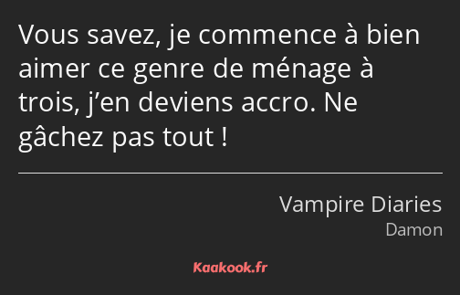 Vous savez, je commence à bien aimer ce genre de ménage à trois, j’en deviens accro. Ne gâchez pas…