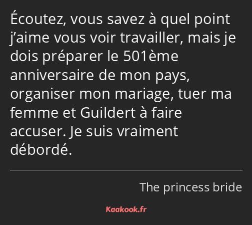 Écoutez, vous savez à quel point j’aime vous voir travailler, mais je dois préparer le 501ème…