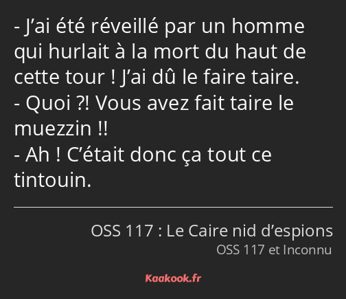 J’ai été réveillé par un homme qui hurlait à la mort du haut de cette tour ! J’ai dû le faire taire…