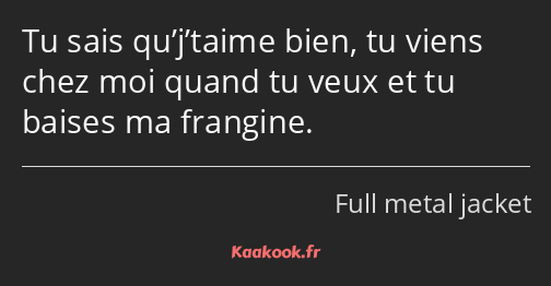 Tu sais qu’j’taime bien, tu viens chez moi quand tu veux et tu baises ma frangine.