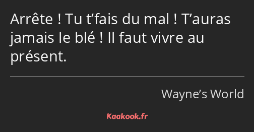 Arrête ! Tu t’fais du mal ! T’auras jamais le blé ! Il faut vivre au présent.