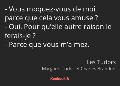 Vous moquez-vous de moi parce que cela vous amuse ? Oui. Pour qu’elle autre raison le ferais-je…