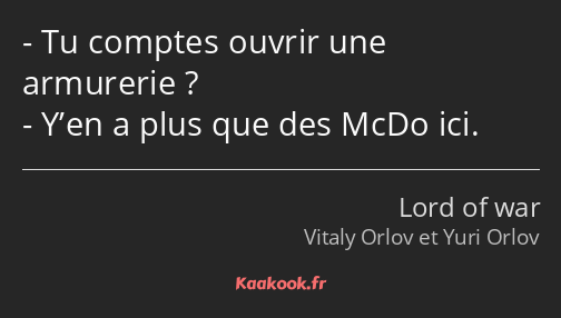 Tu comptes ouvrir une armurerie ? Y’en a plus que des McDo ici.