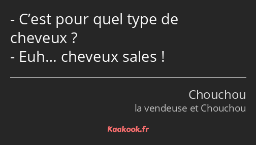 C’est pour quel type de cheveux ? Euh… cheveux sales !