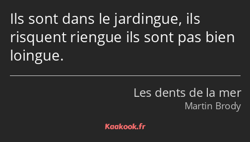 Ils sont dans le jardingue, ils risquent riengue ils sont pas bien loingue.