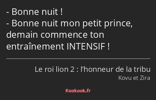 Bonne nuit ! Bonne nuit mon petit prince, demain commence ton entraînement INTENSIF !