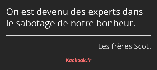 On est devenu des experts dans le sabotage de notre bonheur.