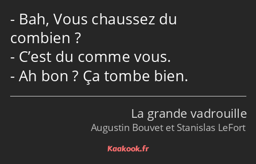 Bah, Vous chaussez du combien ? C’est du comme vous. Ah bon ? Ça tombe bien.