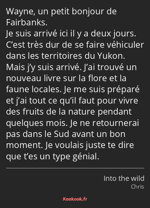 Wayne, un petit bonjour de Fairbanks. Je suis arrivé ici il y a deux jours. C’est très dur de se…