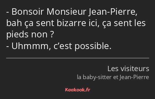 Bonsoir Monsieur Jean-Pierre, bah ça sent bizarre ici, ça sent les pieds non ? Uhmmm, c’est…