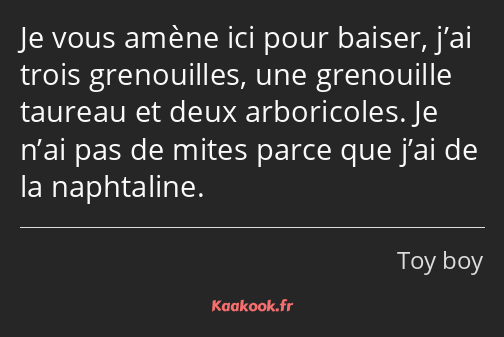 Je vous amène ici pour baiser, j’ai trois grenouilles, une grenouille taureau et deux arboricoles…