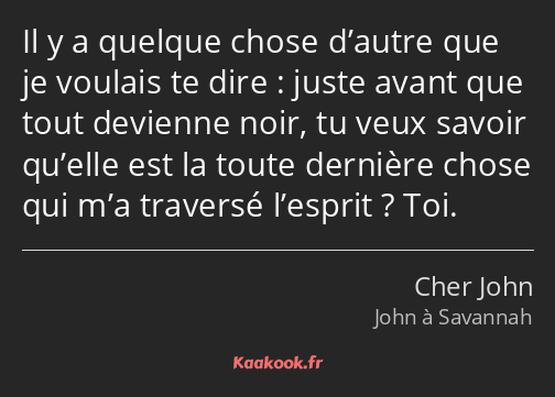 Il y a quelque chose d’autre que je voulais te dire : juste avant que tout devienne noir, tu veux…