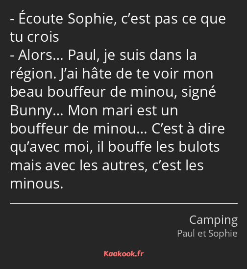 Écoute Sophie, c’est pas ce que tu crois Alors… Paul, je suis dans la région. J’ai hâte de te voir…