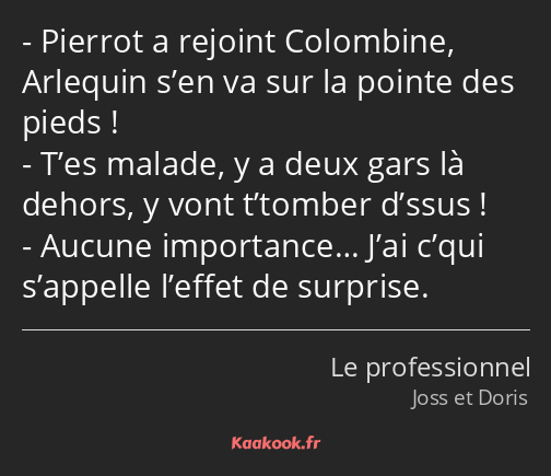 Pierrot a rejoint Colombine, Arlequin s’en va sur la pointe des pieds ! T’es malade, y a deux gars…