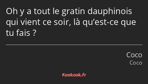 Oh y a tout le gratin dauphinois qui vient ce soir, là qu’est-ce que tu fais ?