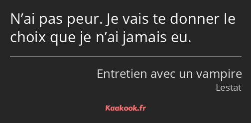 N’ai pas peur. Je vais te donner le choix que je n’ai jamais eu.