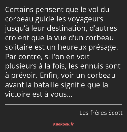 Certains pensent que le vol du corbeau guide les voyageurs jusqu’à leur destination, d’autres…