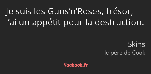 Je suis les Guns’n’Roses, trésor, j’ai un appétit pour la destruction.