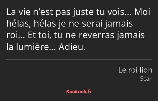 La vie n’est pas juste tu vois… Moi hélas, hélas je ne serai jamais roi… Et toi, tu ne reverras…