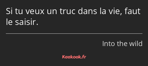 Si tu veux un truc dans la vie, faut le saisir.