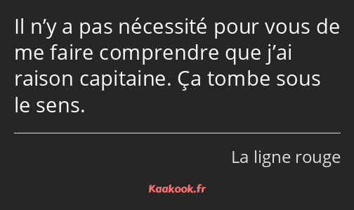 Il n’y a pas nécessité pour vous de me faire comprendre que j’ai raison capitaine. Ça tombe sous le…