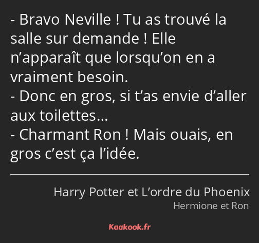 Bravo Neville ! Tu as trouvé la salle sur demande ! Elle n’apparaît que lorsqu’on en a vraiment…