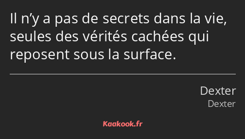 Il n’y a pas de secrets dans la vie, seules des vérités cachées qui reposent sous la surface.