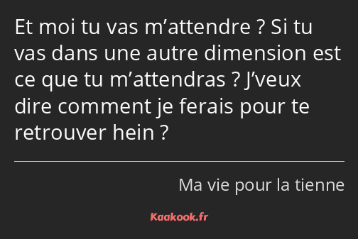 Et moi tu vas m’attendre ? Si tu vas dans une autre dimension est ce que tu m’attendras ? J’veux…