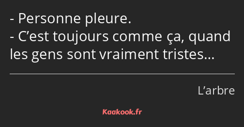 Personne pleure. C’est toujours comme ça, quand les gens sont vraiment tristes…