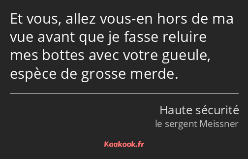 Et vous, allez vous-en hors de ma vue avant que je fasse reluire mes bottes avec votre gueule…