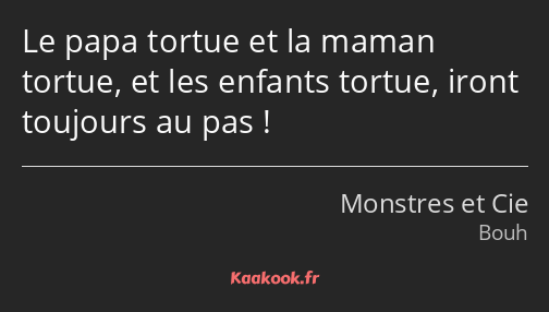 Le papa tortue et la maman tortue, et les enfants tortue, iront toujours au pas !