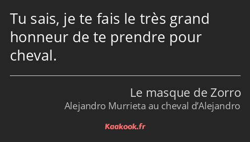 Tu sais, je te fais le très grand honneur de te prendre pour cheval.