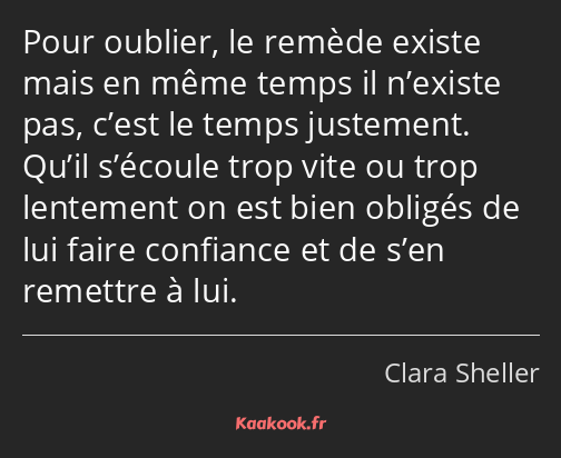 Pour oublier, le remède existe mais en même temps il n’existe pas, c’est le temps justement. Qu’il…