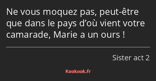 Ne vous moquez pas, peut-être que dans le pays d’où vient votre camarade, Marie a un ours !