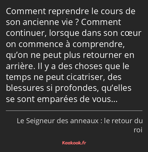 Comment reprendre le cours de son ancienne vie ? Comment continuer, lorsque dans son cœur on…