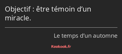 Objectif : être témoin d’un miracle.