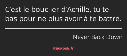 C’est le bouclier d’Achille, tu te bas pour ne plus avoir à te battre.