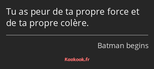 Tu as peur de ta propre force et de ta propre colère.