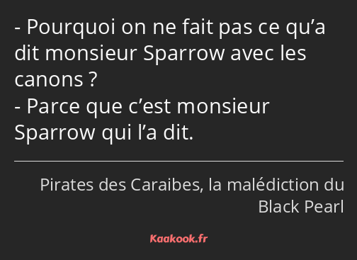 Pourquoi on ne fait pas ce qu’a dit monsieur Sparrow avec les canons ? Parce que c’est monsieur…