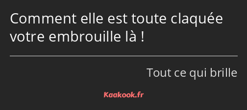 Comment elle est toute claquée votre embrouille là !