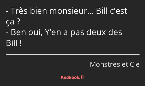 Très bien monsieur… Bill c’est ça ? Ben oui, Y’en a pas deux des Bill !