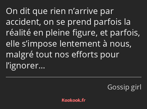 On dit que rien n’arrive par accident, on se prend parfois la réalité en pleine figure, et parfois…