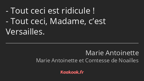 Tout ceci est ridicule ! Tout ceci, Madame, c’est Versailles.