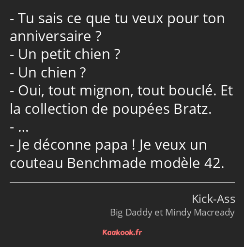 Tu sais ce que tu veux pour ton anniversaire ? Un petit chien ? Un chien ? Oui, tout mignon, tout…