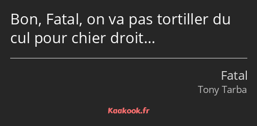 Bon, Fatal, on va pas tortiller du cul pour chier droit…